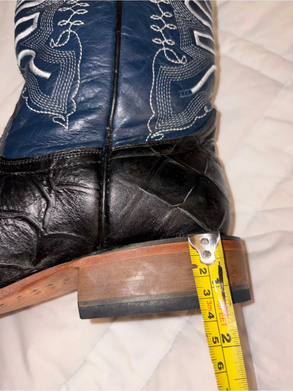 EUC Tanner Mark Mens Fish Print Western leather Boots - Square Toe